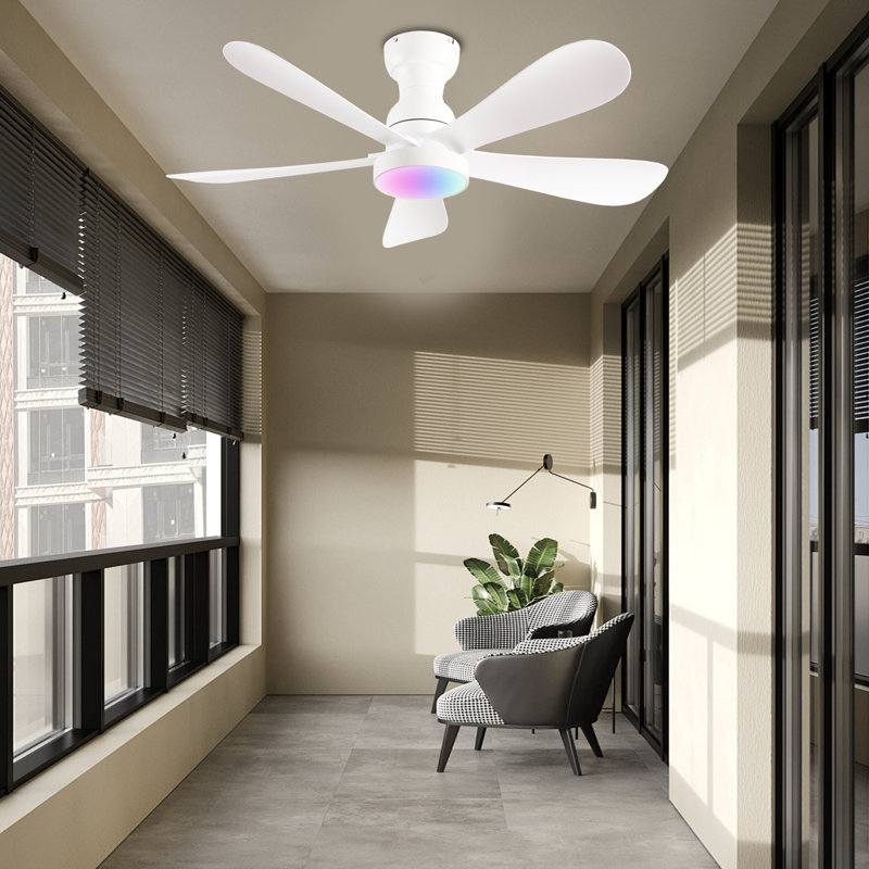 42 Inch RGB Ceiling Fans With Led Light and Remote/App Control, Flush Mount, RGB Dimmable Light, Modern White Ceiling Fan for Kids Room Bedroom, Indoor/Covered Outdoor Use