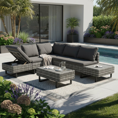 5 Seater Rattan Corner Sofa Lounge Set With Table And Cushions