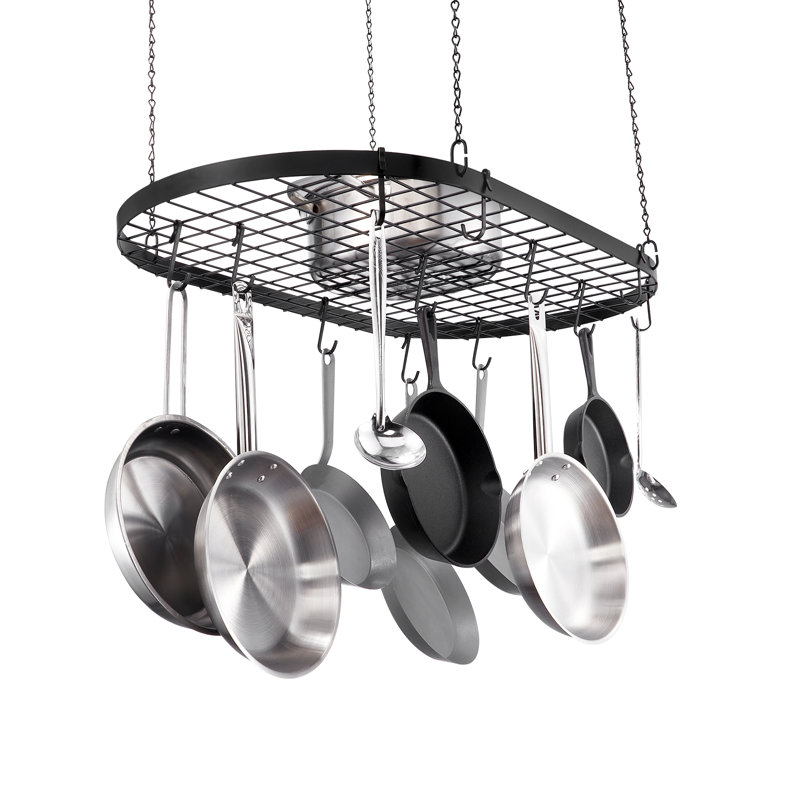Black Carbon Steel Ceiling Mounted Pot Rack with 12 Hooks