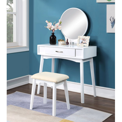 Contemporary Wood Vanity And Stool Set