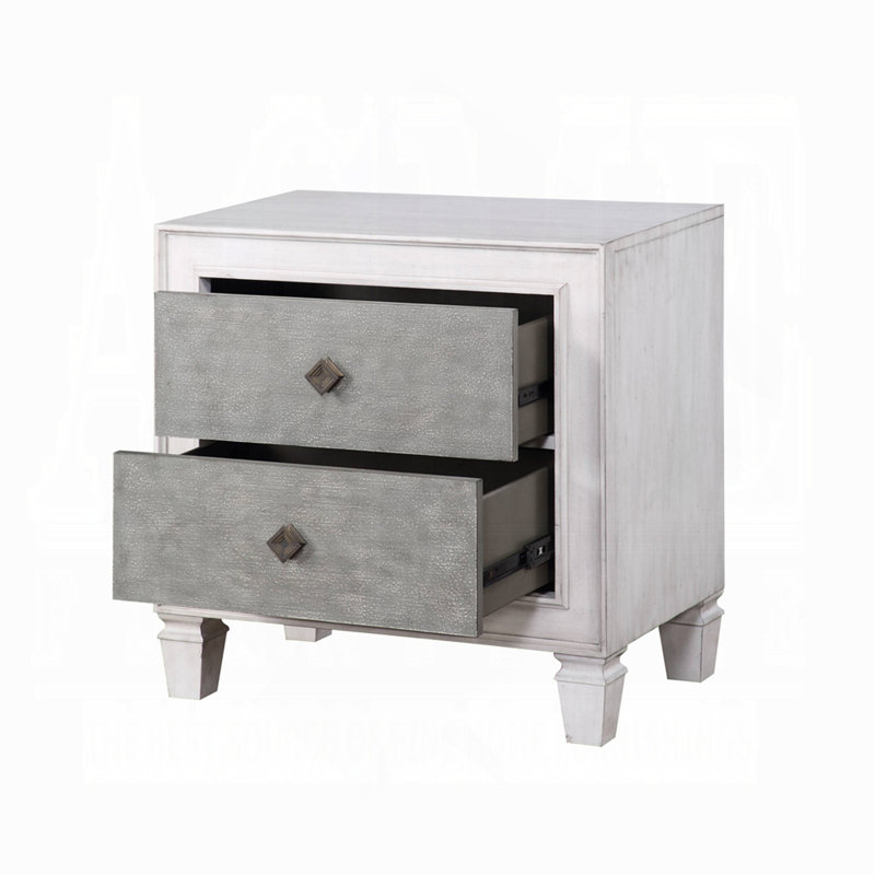 Two-Tone Finish Nightstand With 2 Drawers, Rustic Gray And Weathered White