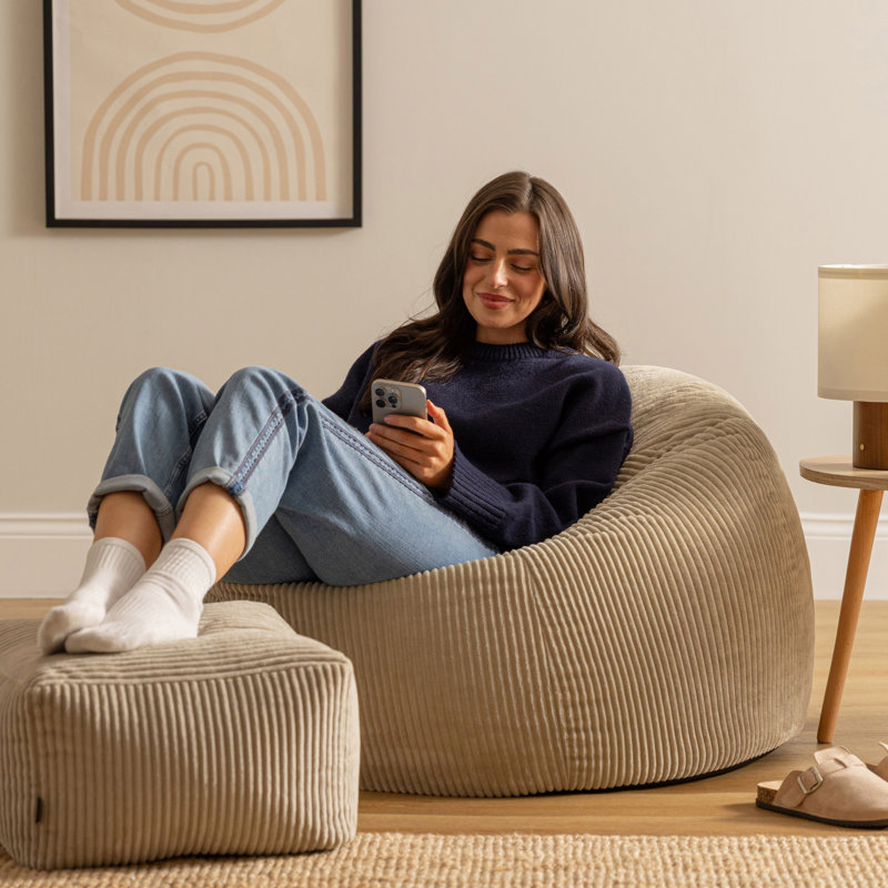 Kingston Cordurouy Bean Bag and Square Footstool, Stone