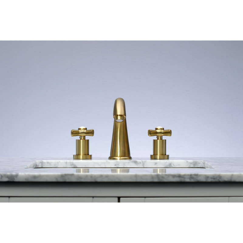 Kingston Brass Millennium Two-Handle 3-Hole Deck Mount Widespread Bathroom Faucet with Brass Pop-Up Drain