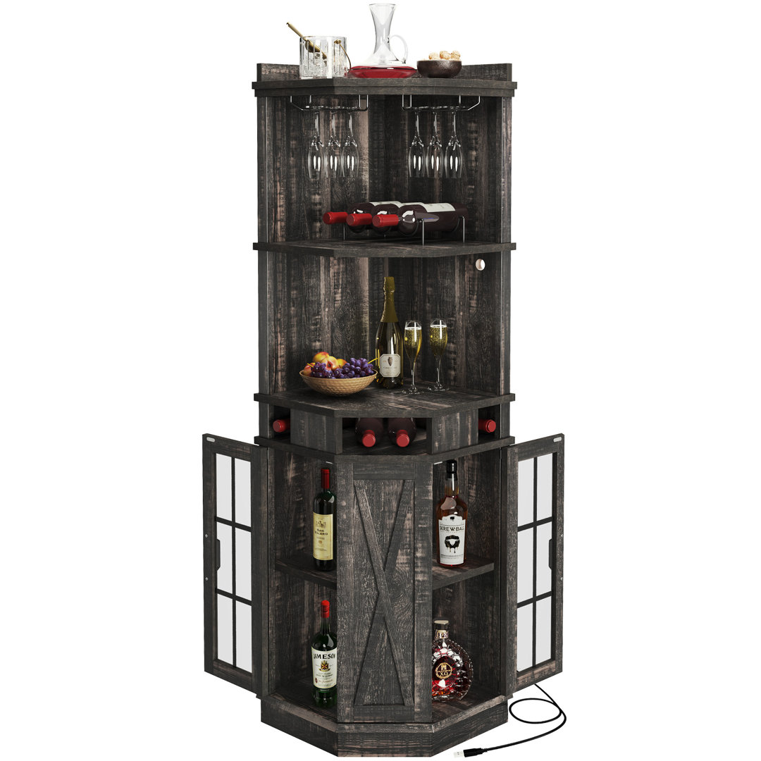 Nekol 72'' H Corner Bar Cabinet with LED Lights & Glass Door Ivy Bronx 