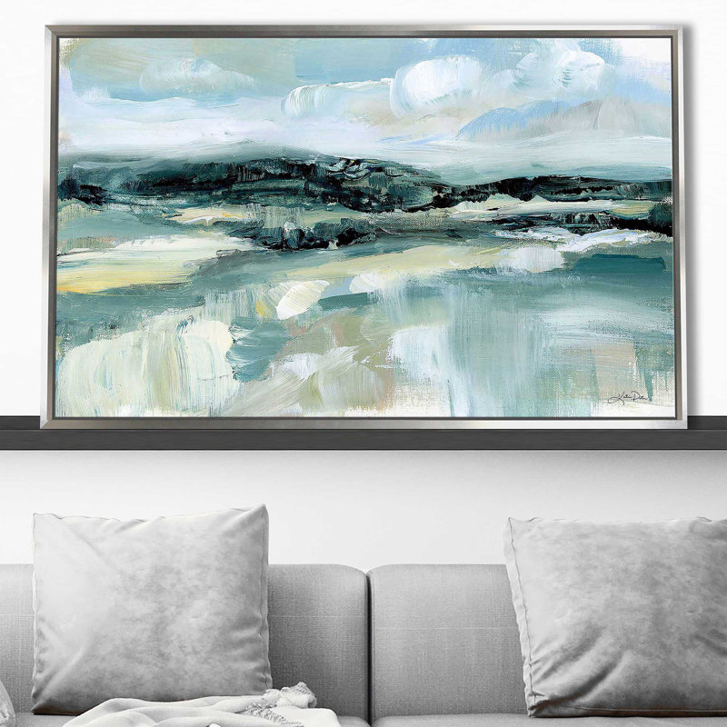 Les nuages au sommet d'une colline par Katrina Pete - Peinture, Cadre flottant argent, H 21,5 po x l 33,5 po x P 2 po