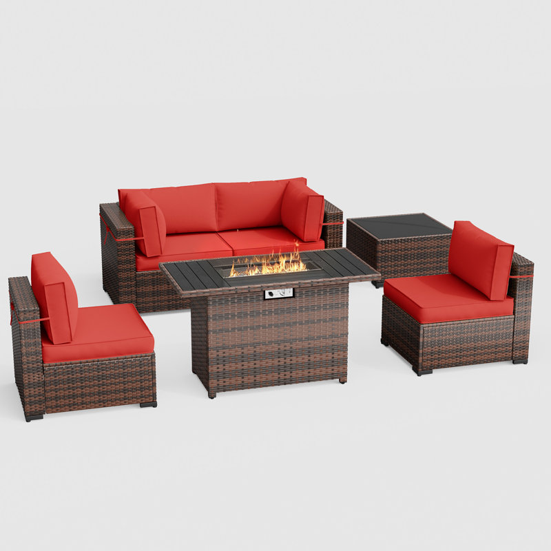 Ensemble de conversation d'extérieur pour 4 personnes avec coussins, Rouge