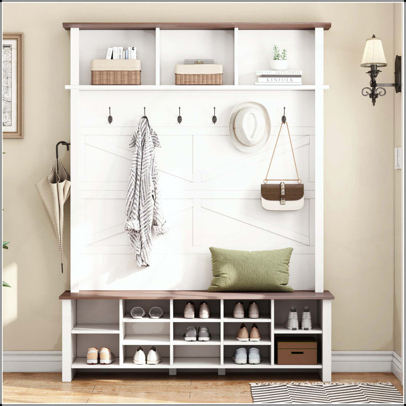 4-in-1 Hall Tree with 16 Open Compartments and Umbrella Rack