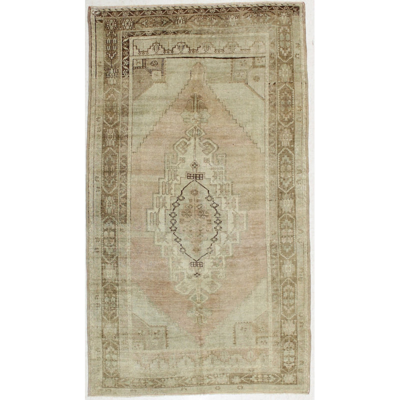 Tapis en laine rose noué à la main de conception unique de 5 pi 2 po x 8 pi 7 po Ludvina