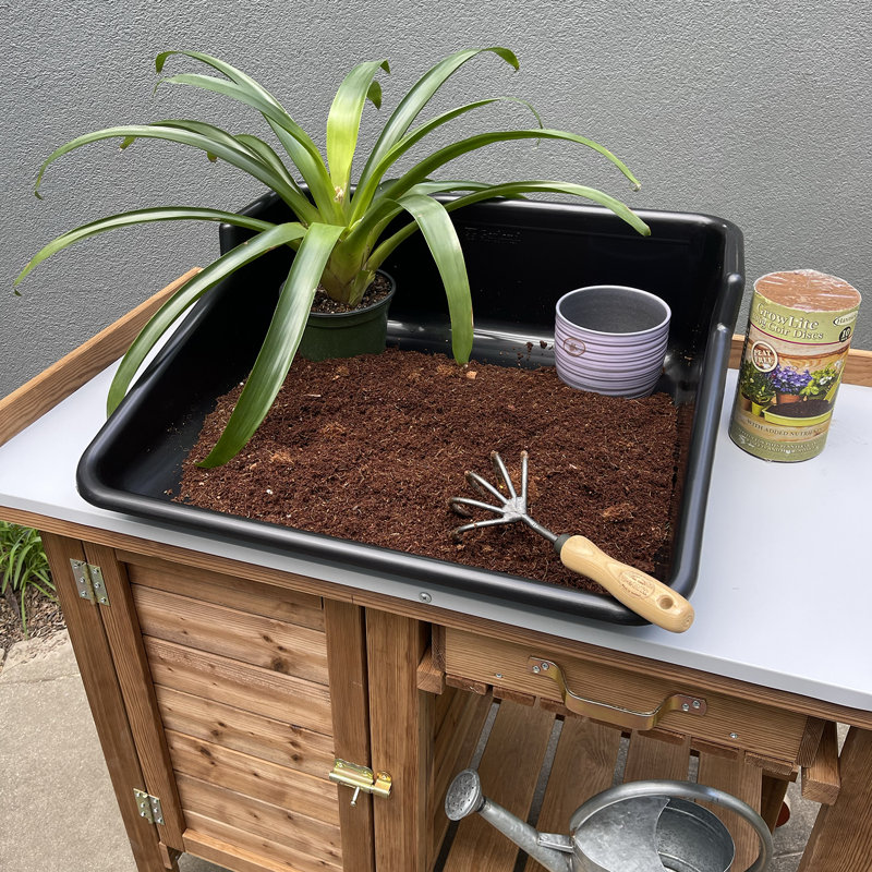 Garden Tidy Tray Indoor/Outdoor Potting Tray, 24.5" x 22" x 8", Recycled Plastic Gardening Work Tray, Black, Standard Black