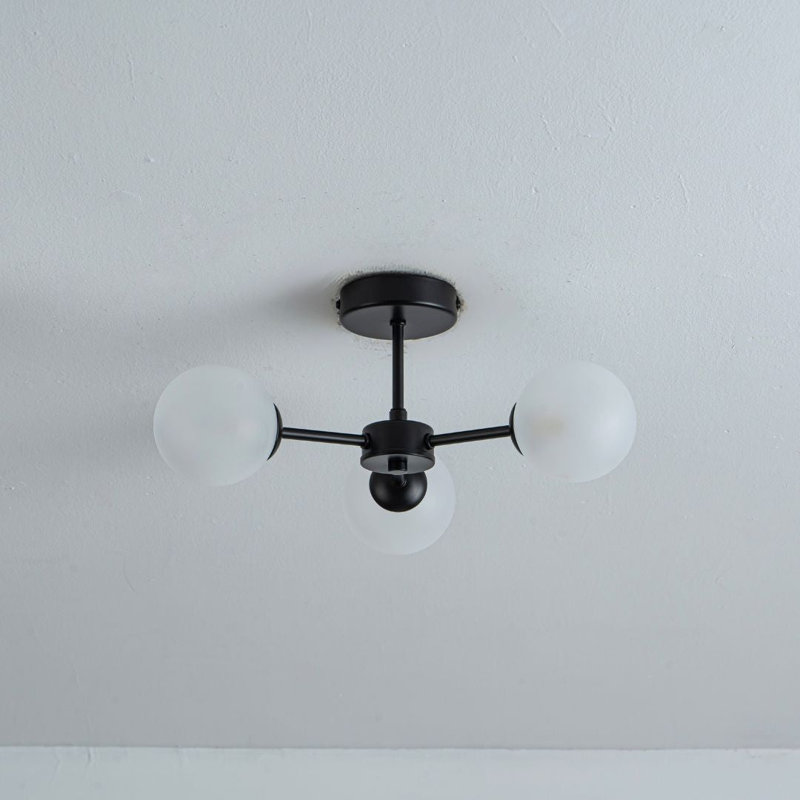 Glass Semi Flush Mount, Clear, Satin Nickel