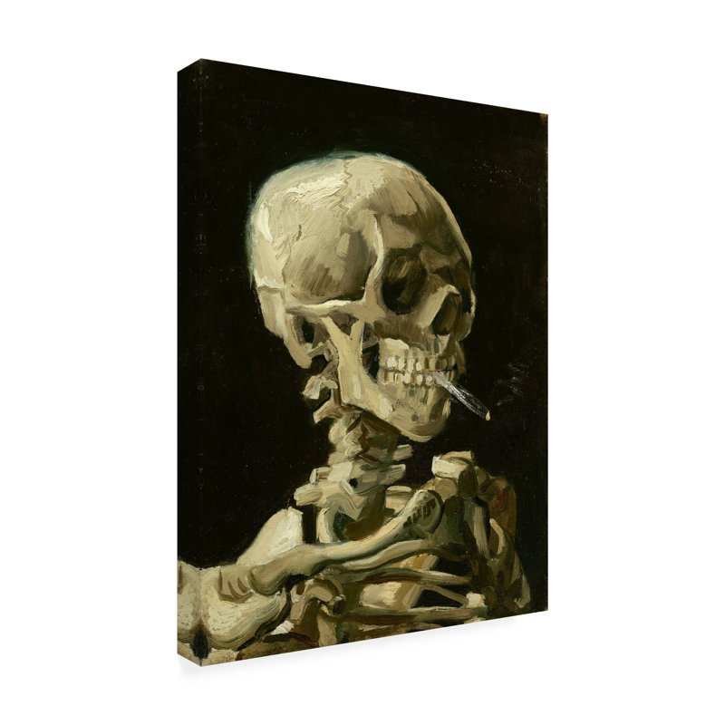 «Head Of A Skeleton With A Burning Cigarette On Canvas» par pictufy, H 47 po x l 35 po x P 2 po