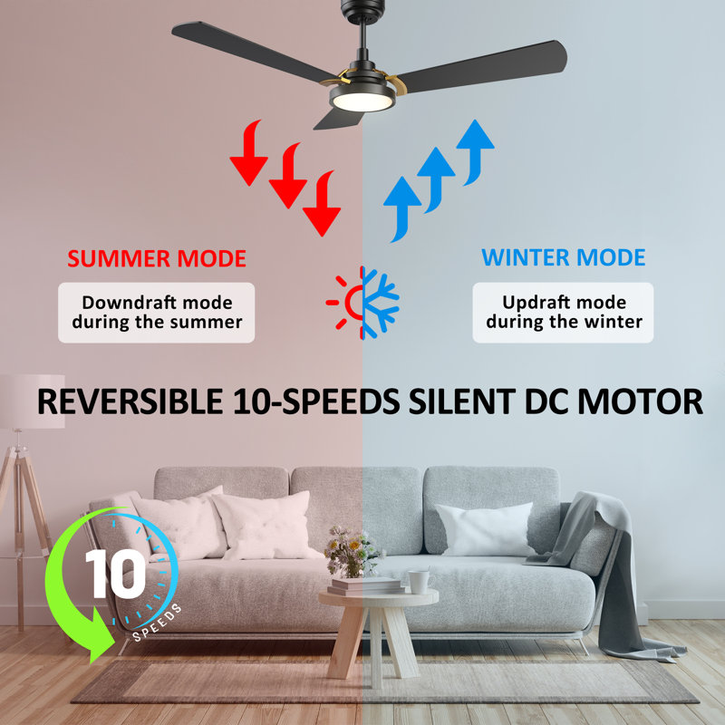 56" Smart Ceiling Fan with LED light, Remote Control, Downrod Included, DC Motor, Black