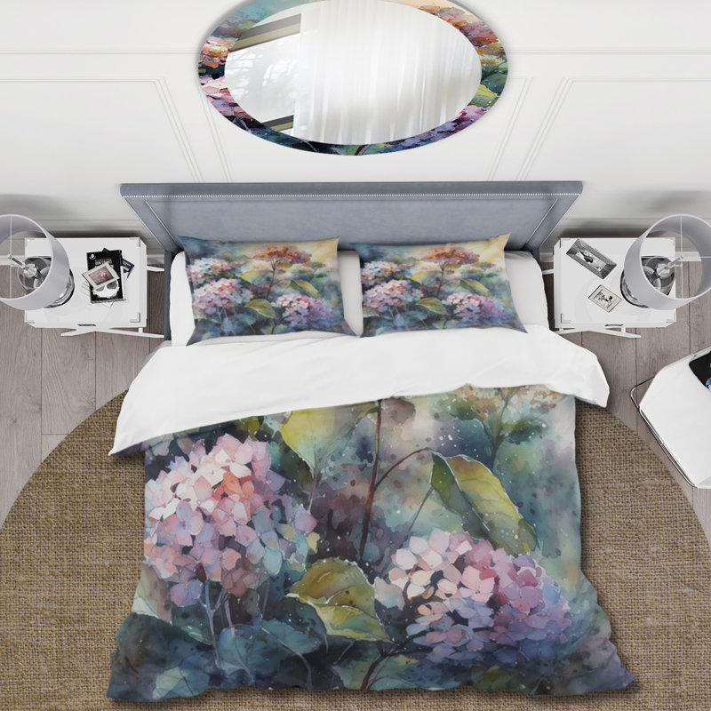 Ensemble de housse de couette en microfibre / polyester mauve et vert Hydreangea II Bedding