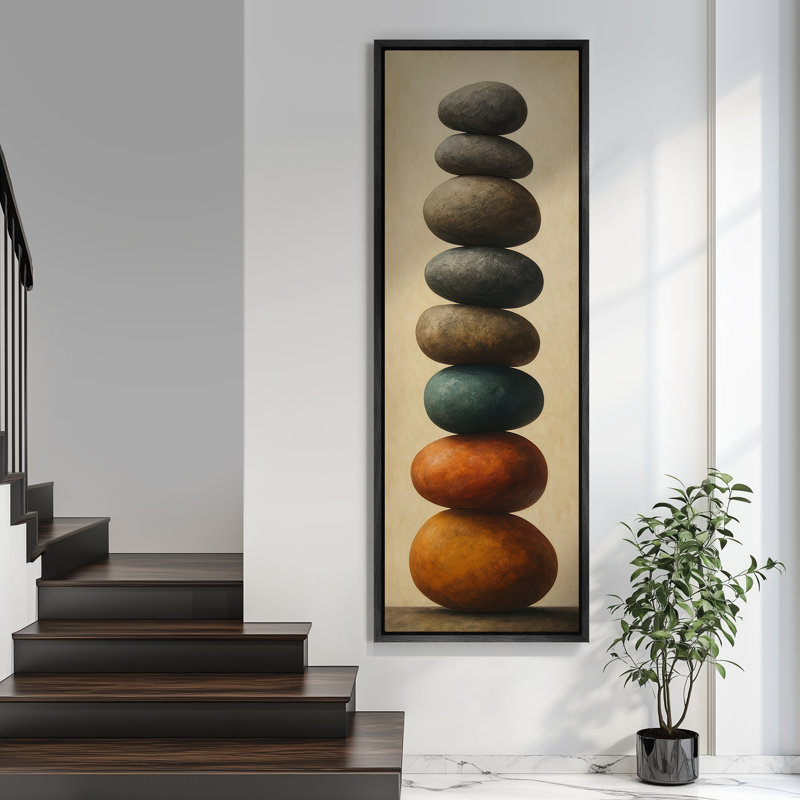 "Stacked Zen Art", impression sur toile encadrée, Noir, H 60 po x l 20 po