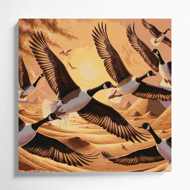 Oiseaux égyptiens, toile d'oie brune, H 12 po x l 12 po