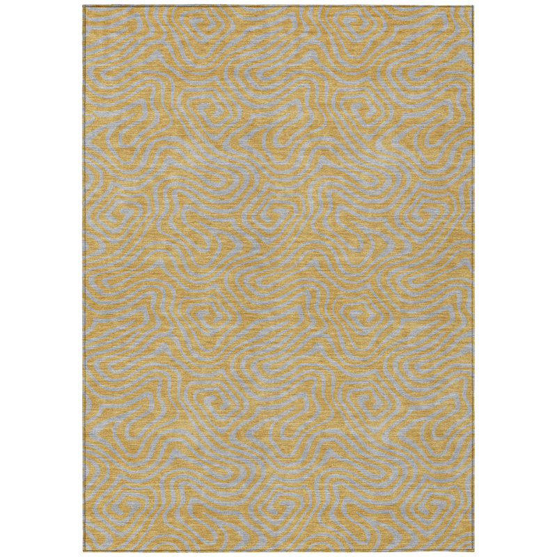 Gold Flat Woven Synthetic Washable Rectangular Rug 2'6" x 3'10"