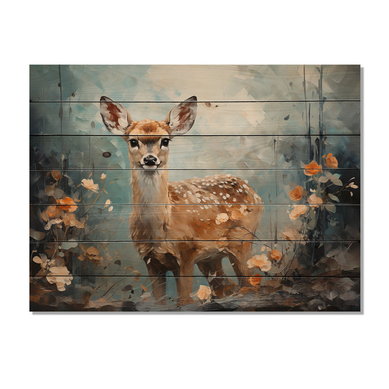 «Deer Graceful Fawn Collage III», reproduction sur bois sans cadre, H 24 po x l 32 po x P 0,78 po