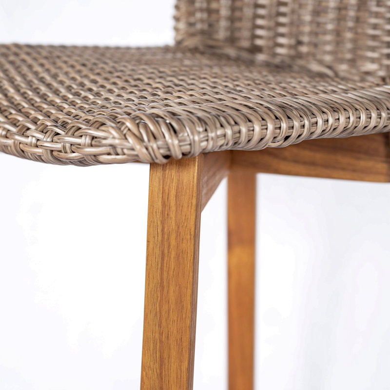 Ensemble de 2 tabourets de bar en osier, finition teck, Marron clair