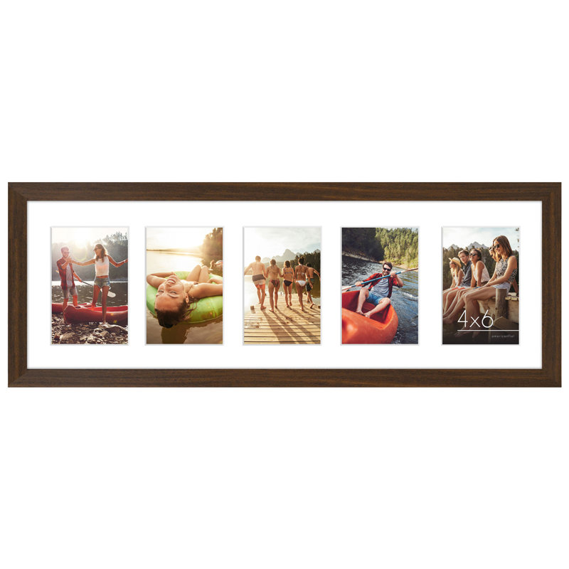 Cadre photo 8 x 24 collages 5 photos 4 x 6 - Bois composite et verre incassable, Noyer