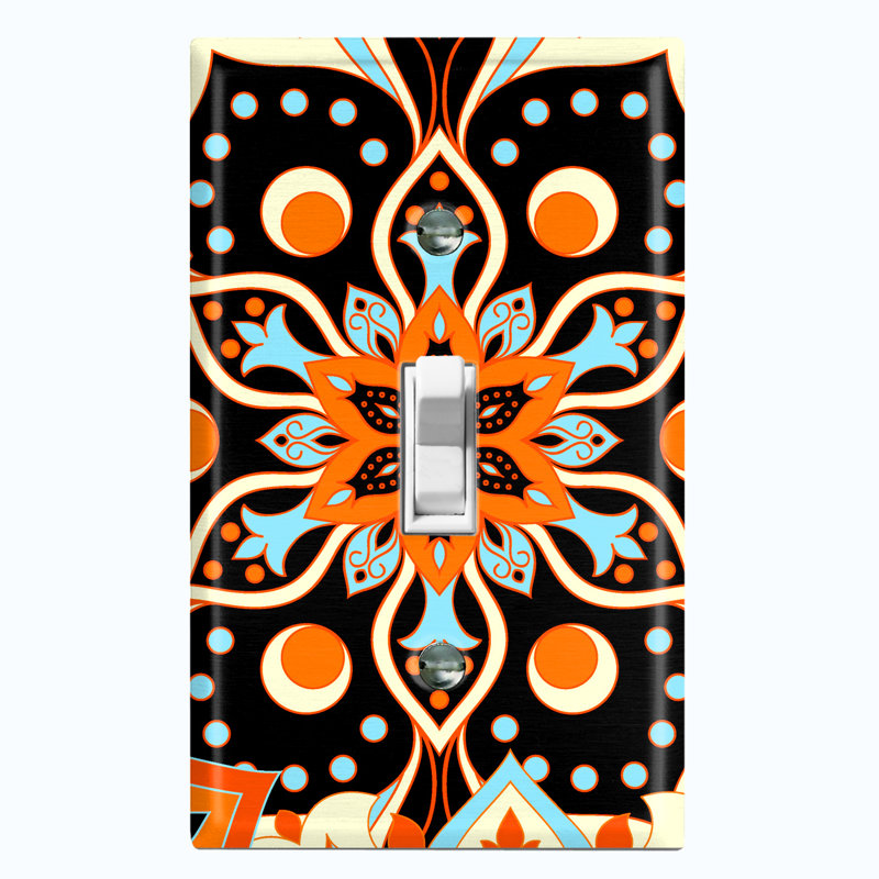Patterned 2 - Gang Toggle Light Switch Standard Wall Plate, Black/Orange