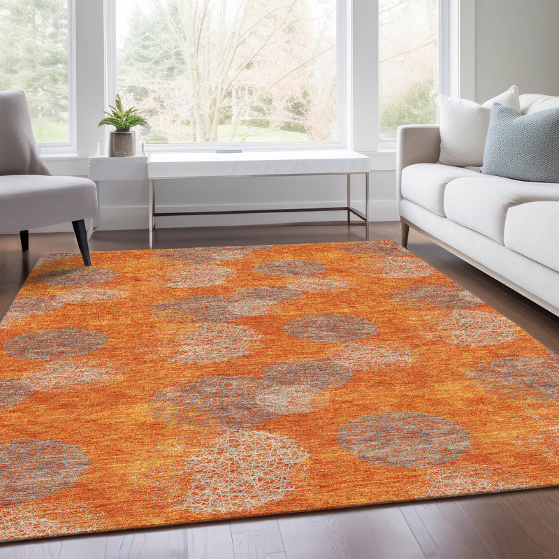 Tapis orange Prisco lavable à la machine de qualité supérieure, Rectangle 10 pi x 14 pi