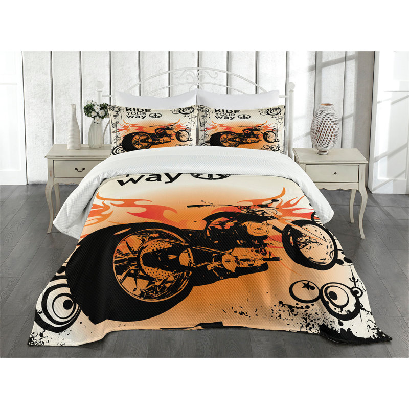 Ambesonne Orange Black Bedspread Freedom Theme Sign, Queen Bedspread + 2 Standard Shams