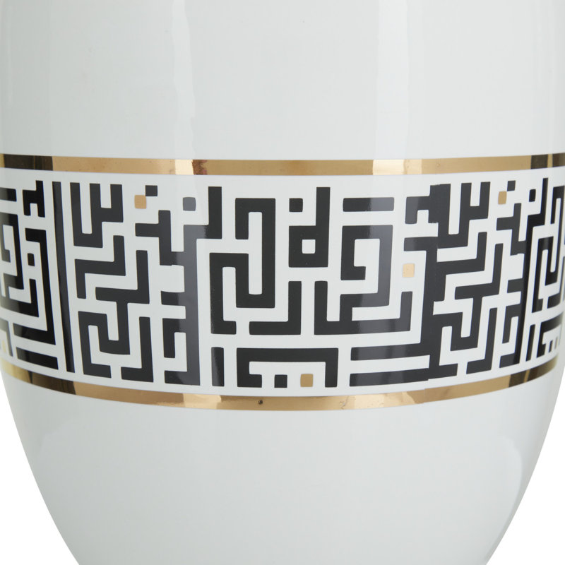 Aracelis White/Black Stoneware Table Vase, 15" H x 6" W x 8" D