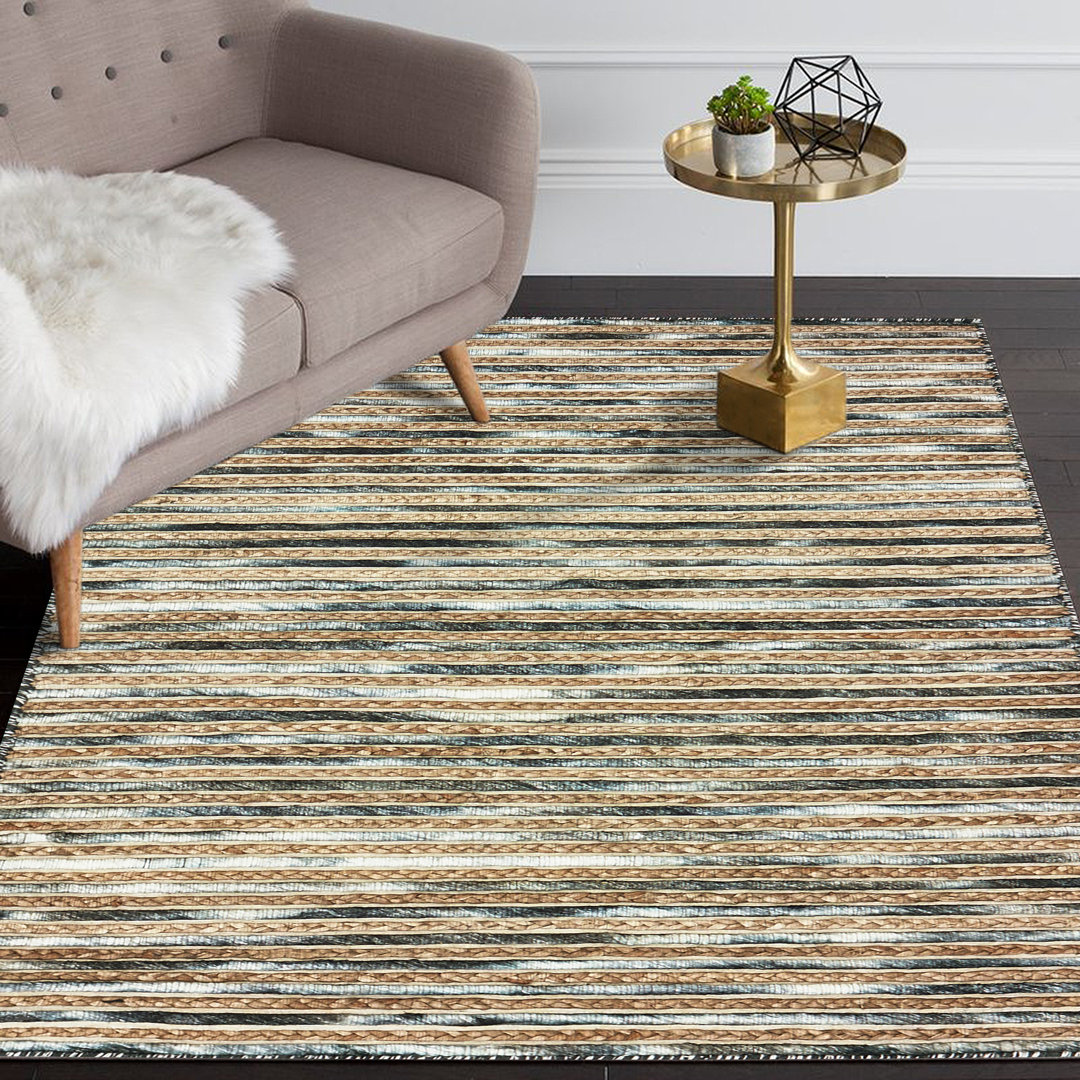 Vitagliano Striped Handmade Tufted Wool/Jute Charcoal/Beige Area Rug Millwood Pines Rug 