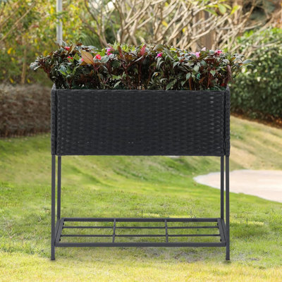 Hautes jardinières pour plantes d'extérieur Boîte à fleurs surélevée moderne en rotin avec doublure amovible