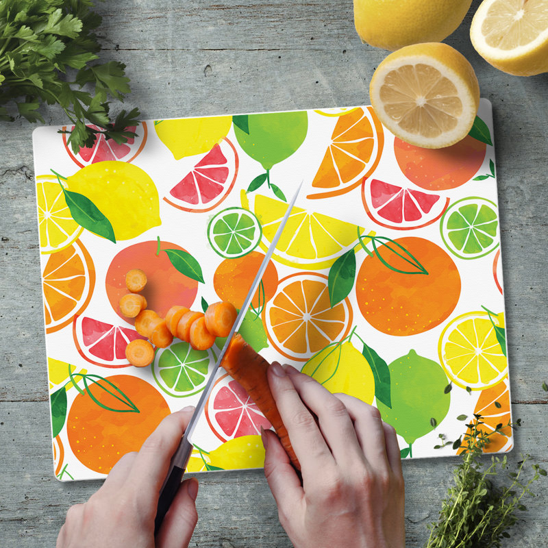 Fruity Summer 10" x 8" Tempered Glass Cutting Board