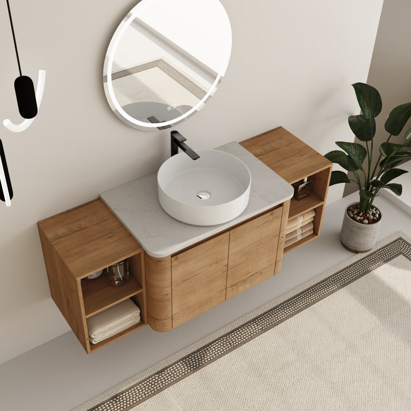 Eaton 54" Wall-Mounted Single Bathroom Vanity with Engineered Stone Top, White, 54"