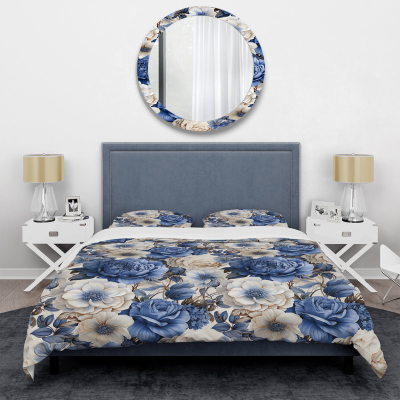 Blue Renaissance Roses Victorian Pattern IV - Ensemble de housse de couette à motif floral