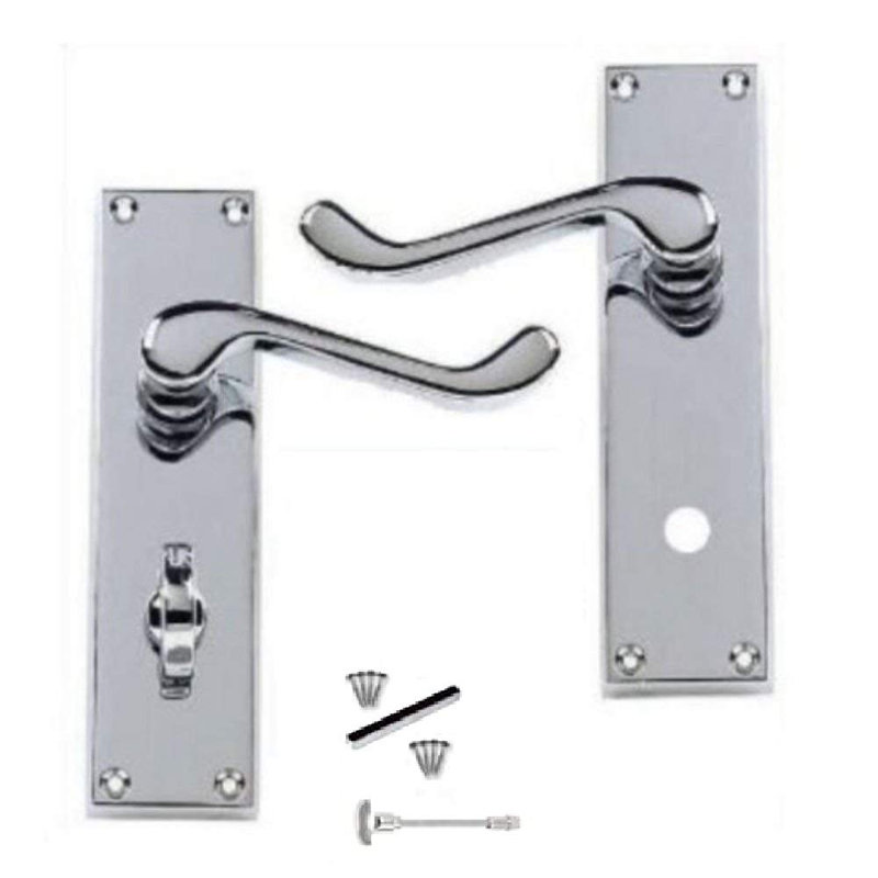 Victorian Scroll Bathroom WC Toilet Door Handles in Polished Chrome Finish - 150mm x 40mm Backplate