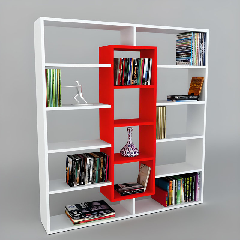 135.7cm H x 125cm W Library Bookcase, White Red