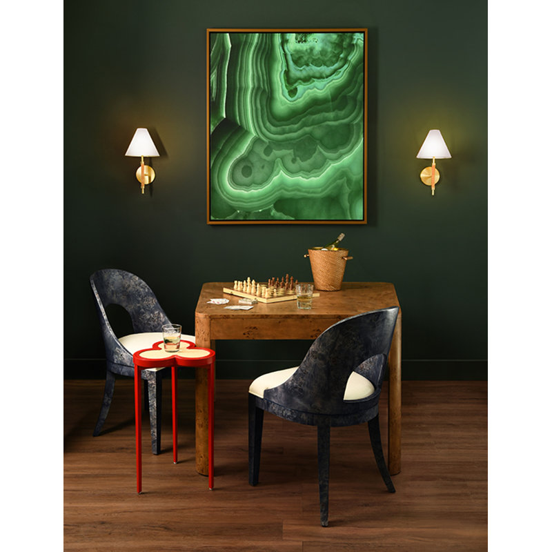 Clover Cigar Table With Reversible Lacquer And Natural Grasscloth Top In Matte Green Lacquer, Matte Navy