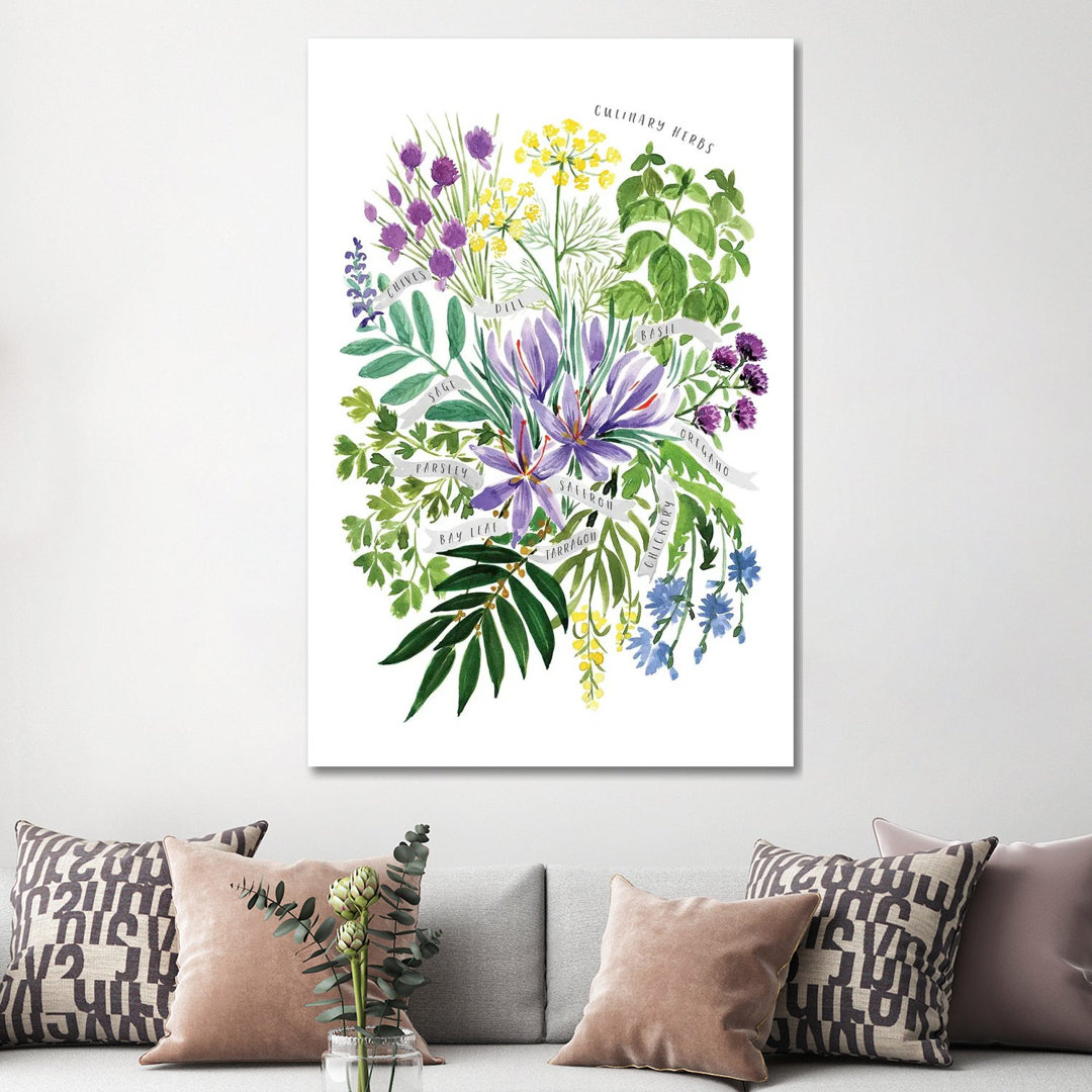 Culinary Herbs Bouquet In Watercolor by Blursbyai - Gallery-Wrapped Canvas Giclée on Canvas
