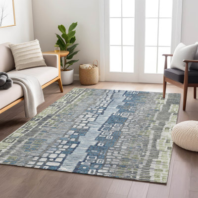 Machine Washable Indoor/Outdoor Huseby ACN2268 Geometric Rug