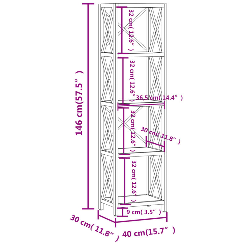 Berrada Bookcase, (4 Shelves) 57.5" H x 15.7" W x 11.8" D