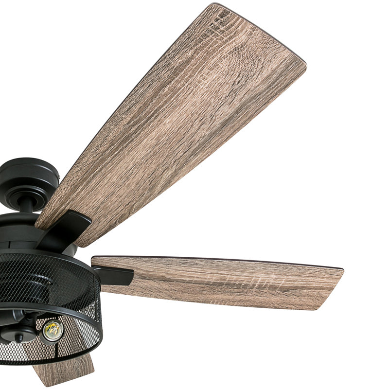 Carnegie 52" Ceiling Fan with LED Lights and Remote Included, Matte Black with Brown/Beige Blades