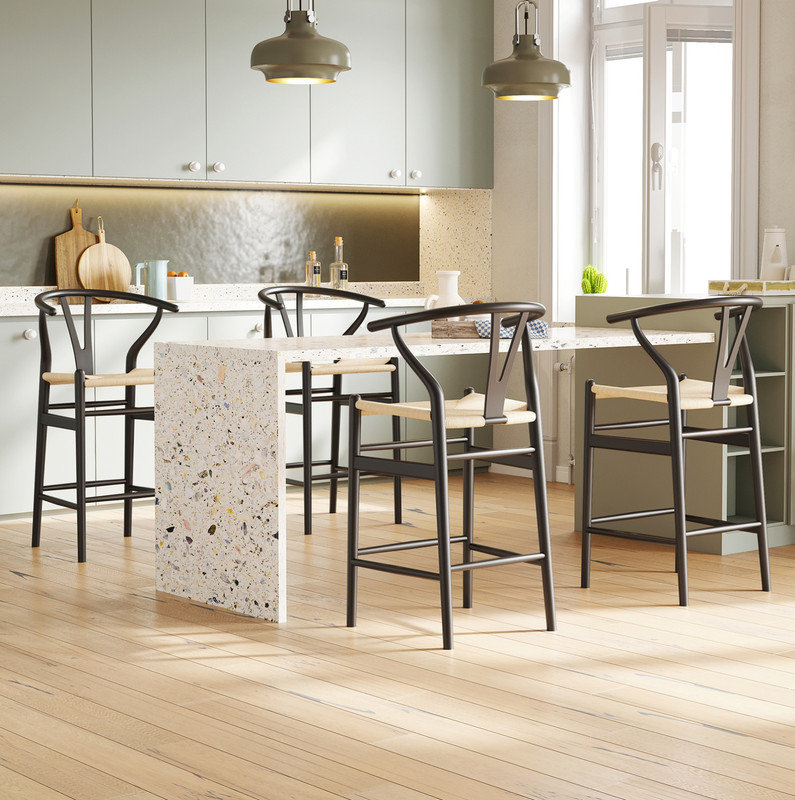 Tabouret de bar à hauteur de comptoir entièrement tissé pour îlot de cuisine, beige, Noir