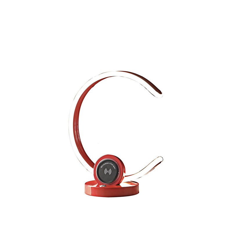 Lampe de table lumineuse en forme de C avec port USB / chargeur sans fil et gradateur tactile