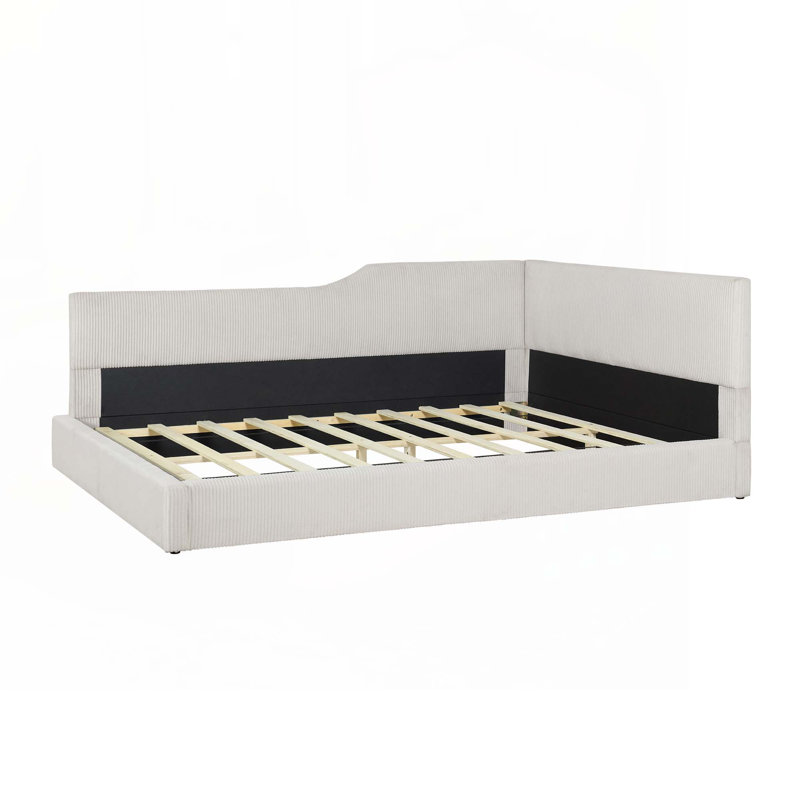 Lit de jour luxueux en velours côtelé avec fonctionnalité polyvalente pour une vie élégante, Beige, Lit double