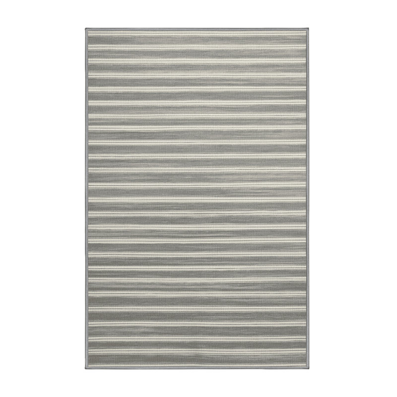 Washable Cloud Gray White Striped Area Rug, Runner 2' x 5'