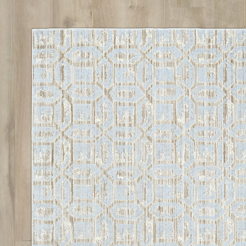 Tapis à motif géométrique glace / jaune / beige Shahid, Rectangle 2 pi 2 po x 4 pi