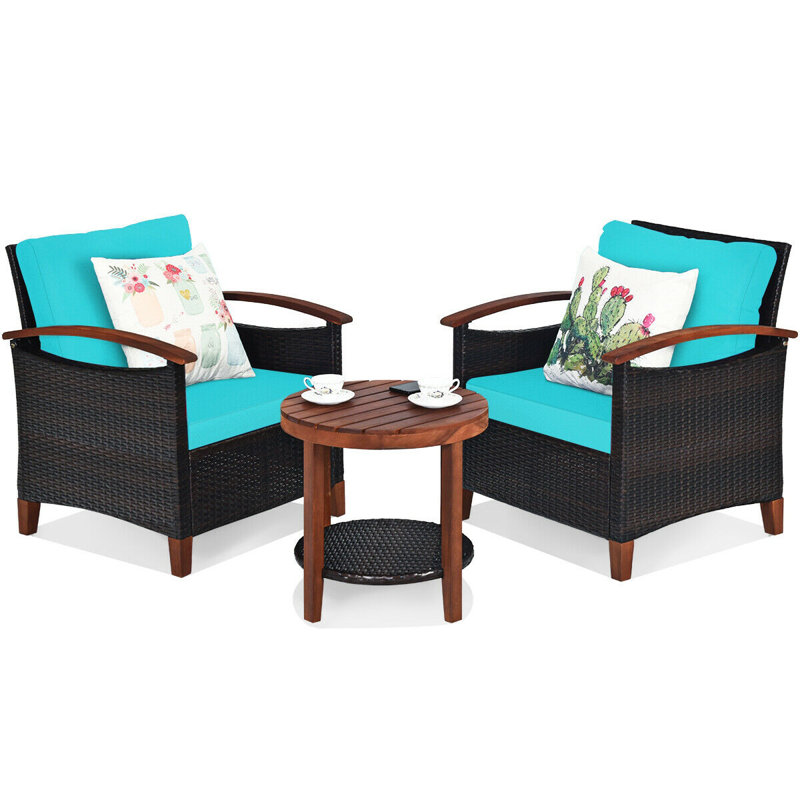 Acacia 2 - Person Patio Conversation Set with Cushions, Turquoise