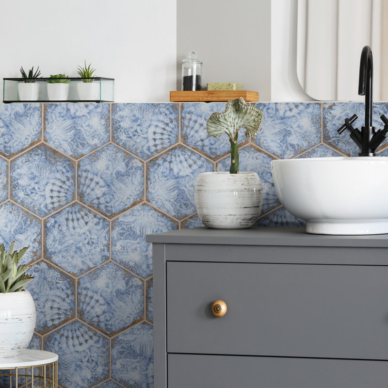 Gaudi Lux Hex 9" x 10" Porcelain Patterned Wall & Floor Tile, Marina