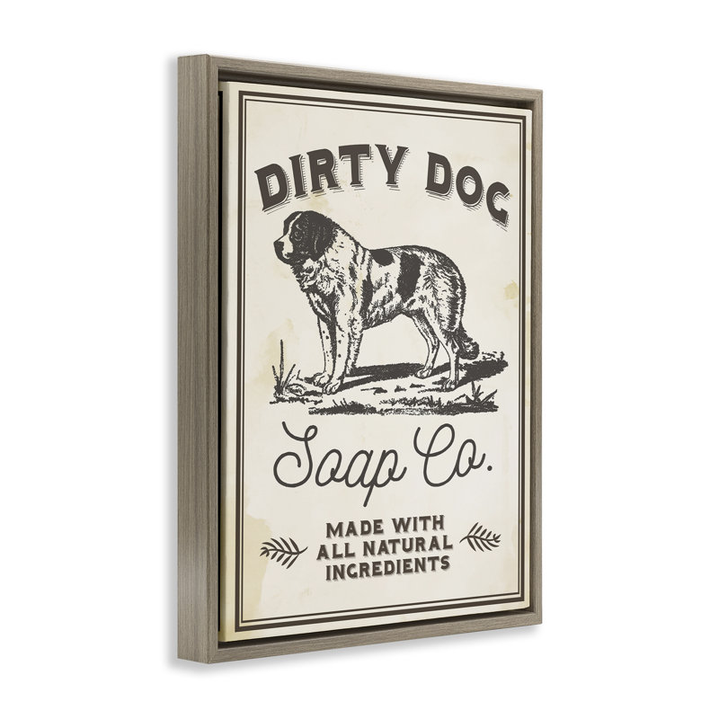 Art mural sur toile flottant, "Dirty Dog Soap", Drapé par Daphne Polselli, H 31 po x l 25 po, Cadre flottant orme Montalcino
