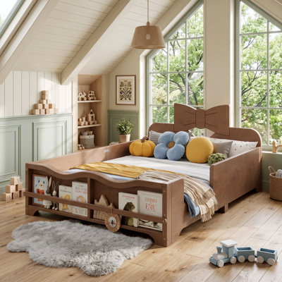 Lit plateforme Bennett pour enfants avec garde-corps de sécurité et bibliothèque intégrée pour faire de beaux rêves