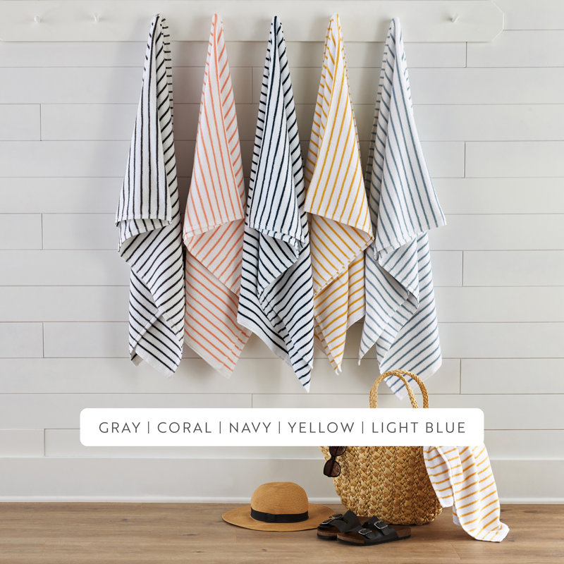 2 Pack Cotton Cabana Stripe Beach Pool Towels, Coral