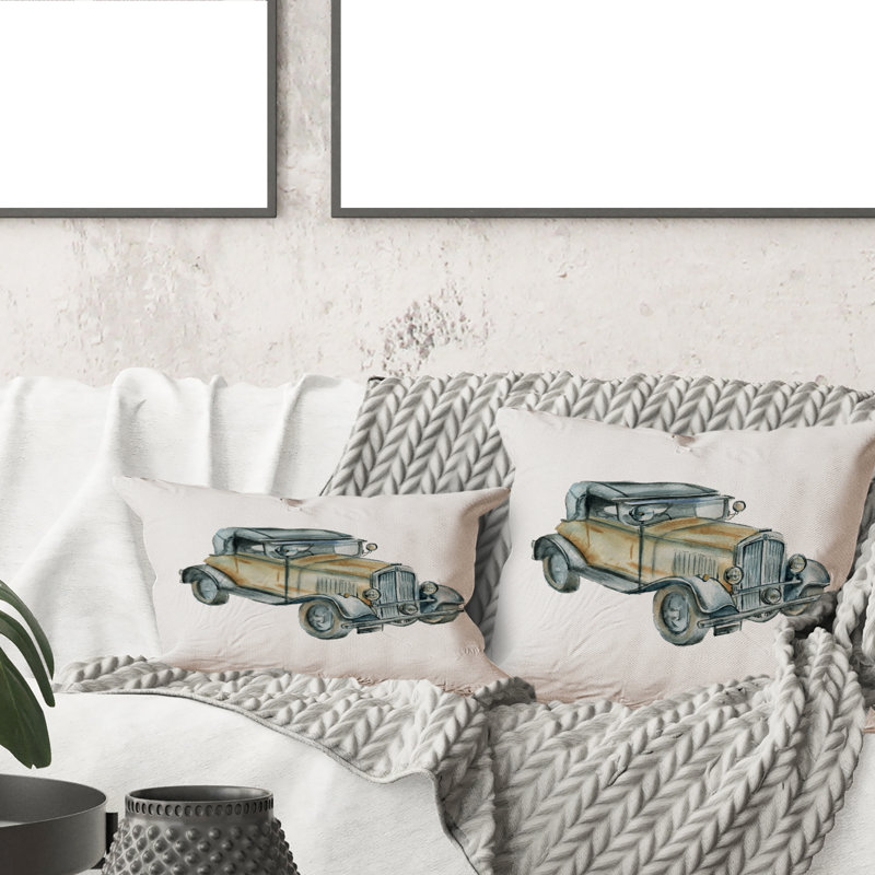 Coussin décoratif rétro «Retro Car In Shades Of Green And Grat»